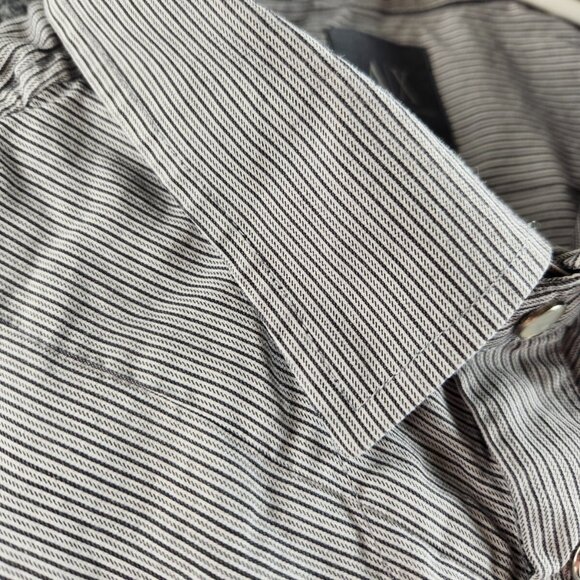 Armani Exchange Large Black White Striped Short Sleeve Pearl Snap Double Collar - Picture 9 of 16